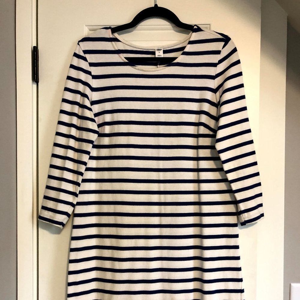 White & Navy Blue Stripped Dress